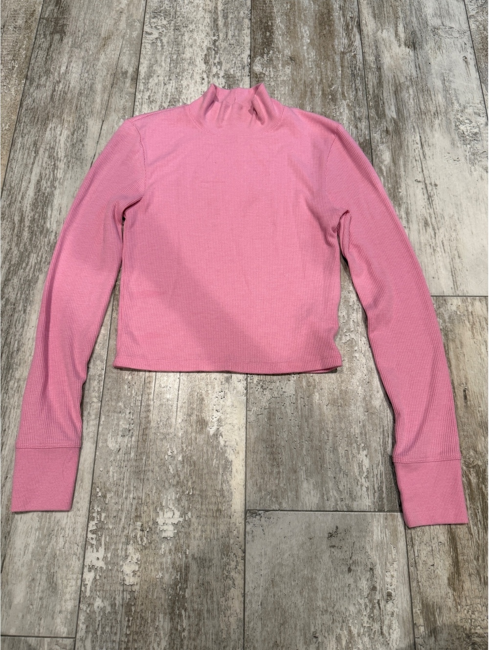 American Eagle M Pink Waffle Mock Neck Crop Top Y2K